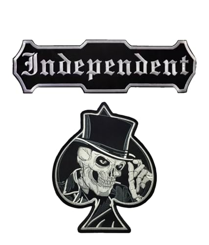 2 bestickte Patches Biker "Independent" + Punck Skull XXL Aufnäher zum Aufbügeln für Weste und Motorradwesten, zum Dekorieren von Motorradjacken, Stickerei auf Kleidung Zubehör, DIY von Suma Shop