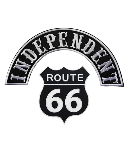 2 bestickte Patches Biker "Independent" + Route 66 Biker Aufnäher zum Aufbügeln für Westen und Motorradjacken zum Aufnähen auf Kleidung Zubehör DIY von Suma Shop