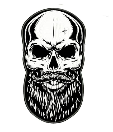 Aufnäher Totenkopf Skull BARBUTO Aufnäher Bügelbild hinten groß für Weste Biker Motorrad Motorrad Biker Motorrad Patch Biker Iron on DIY von Suma Shop