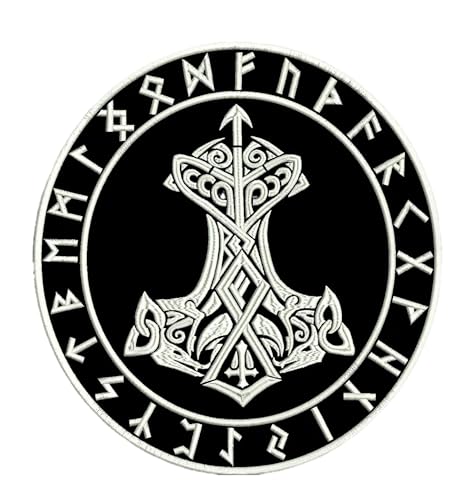 Aufnäher zum Aufbügeln, Biker, Magischer Kompass mit Hammer, Wikinger-Aufnäher, bestickt, zum Dekorieren von Westen, Jacken oder Kleidung von SUMA SHOP