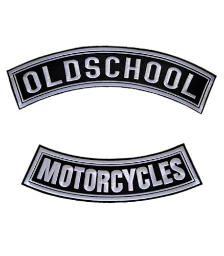 Aufnäher zum Aufbügeln, Motiv: Old School + Motorcycles, zum Aufnähen von Motorradwesten, Jacken, T-Shirts, Pilot-Stickerei, Motorradbekleidung, 2 Stück Aufnäher zum Aufbügeln, Motiv: Old School + Motorcycles, zum Aufnähen von Motorradwesten, Jacken, T-Shirts, Pilot-Stickerei, Motorradbekleidung, 2 Stück von Suma Shop