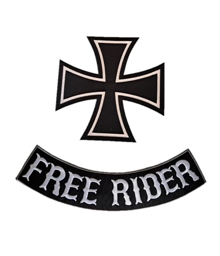 Aufnäher zum Aufbügeln, bestickt, Free-Rider + Kreuz, zum Aufnähen auf Motorradjacken, Motorradwesten, zum Dekorieren von Motorradbekleidung, T-Shirts, Taschen, Jacken Aufnäher zum Aufbügeln, bestickt, Free-Rider + Kreuz, zum Aufnähen auf Motorradjacken, Motorradwesten, zum Dekorieren von Motorradbekleidung, T-Shirts, Taschen, Jacken von Suma Shop