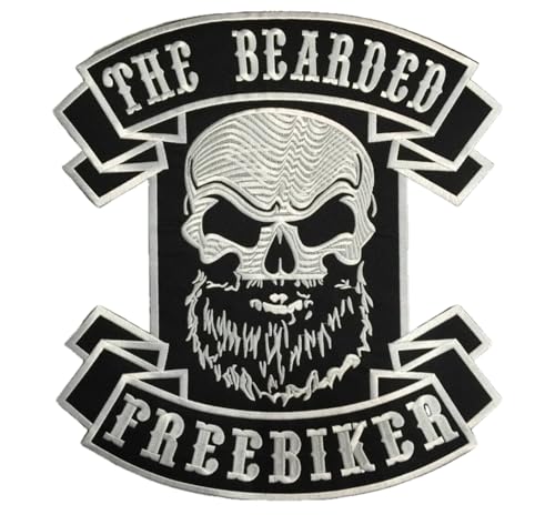 Bestickter Aufnäher zum Aufbügeln – Big Patch – The Beard Freibiker XXL – Patch Biker – Totenkopf Skull – Motorrad bestickt, zum Aufnähen von Weste, Jacke oder Kleidung zum Selbermachen von Suma Shop