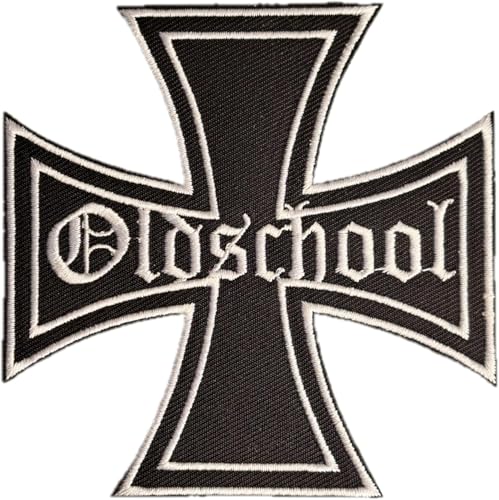 Aufnäher zum Aufbügeln oder Aufnähen: Old School | Malteserkreuz | Malteserkreuz zum Aufnähen | Biker zum Annähen/Aufnähen | DIY Motorradfahrer (Patch Biker) von Suma Shop