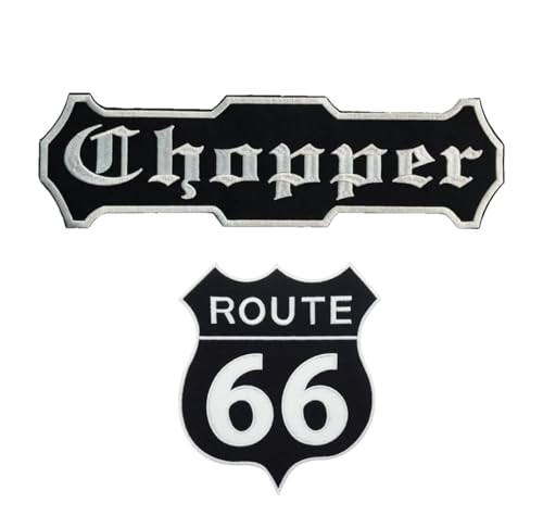 Set mit 2 bestickten Patches Biker "Independent" + böser Totenkopf zum Aufbügeln für Weste und Motorradwesten, zum Dekorieren von Motorradjacken, Bestickung auf Kleidungszubehör, DIY (Chopper+Route66) von Suma Shop