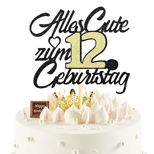 Sumerk 1 Stück 12.Geburtstag Tortendeko Happy 12th Birthday Cake Topper 12.Alles Gute Geburtstag Cake Topper 12 Jahre Torte Kuchen Deko für 12 Geburstagstorte Deko Jungen Mädchen von Sumerk