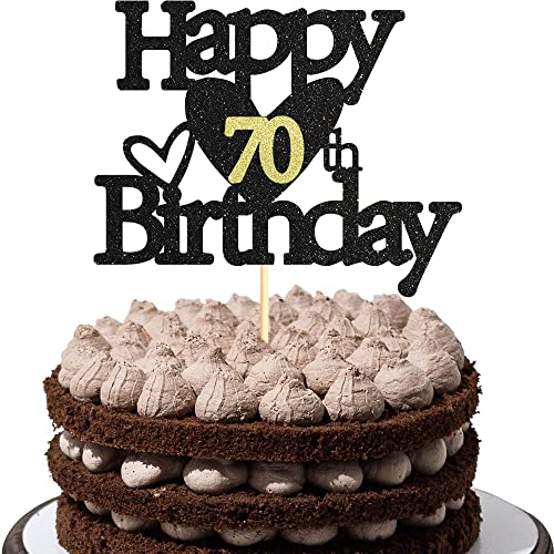 Sumerk 1 Stück 70.Geburtstag Tortendeko Schwarz Gold Happy 70th Birthday Cake Topper für 70.Geburtstag Party Kuchen Deko Mädchen Jungen von Sumerk