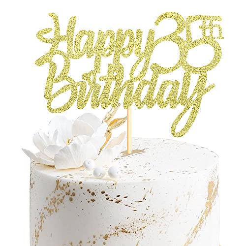 Sumerk 1 Stück Happy 35th Birthday Cake Topper Glitter 35.Geburtstag Tortendeko 35 Geburtstag 35th Geburtstagskerzen Cake Topper Tortendeko für mann frauen von Sumerk