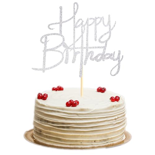 Sumerk 1 Stück Happy Birthday Cake Topper Geburtstag Tortendeko Birthday Cake Decoration Geburtstag Junge Frau Sliver von Sumerk