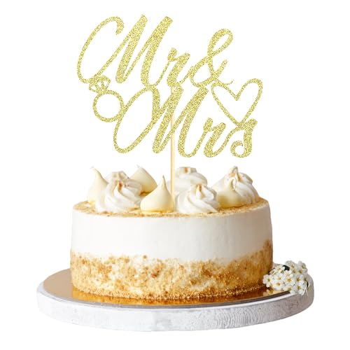 Sumerk 1 Stück Mr & Mrs Cake Topper Wedding Cake Toppers Mr and Mrs Decoration Cake Decoration for Wedding Anniversary Engagement Gold Bridal Shower Party Decoration Gold von Sumerk