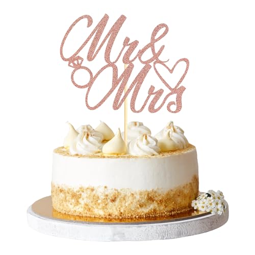 Sumerk 1 Stück Mr & Mrs Cake Topper Wedding Cake Toppers Mr and Mrs Decoration Cake Decoration for Wedding Anniversary Engagement Gold Bridal Shower Party Decoration Rose Gold von Sumerk