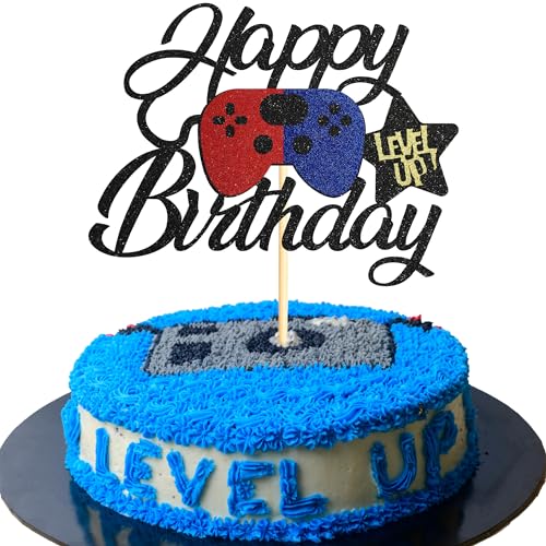 Sumerk 1 PCS Video Game Happy Birthday Cake Topper Video Game Controller Theme Birthday Party Decorations for Baby Shower Kids Boys Girls Birthday Party Supplies（Red & Blue） von Sumerk