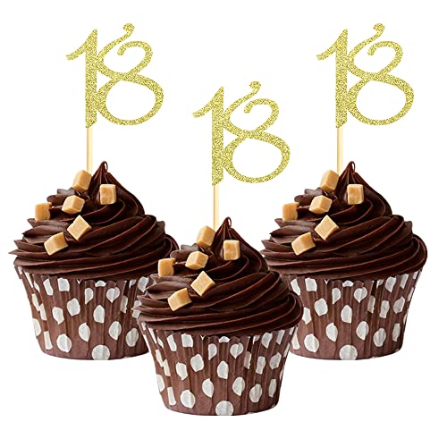 Sumerk 24 Stück 18 Cupcake-Topper Gold Glitzer 18. Geburtstag Cupcake Picks Jahrestag Party Dekorationen von Sumerk