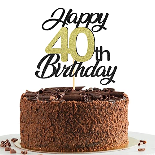 Sumerk 40 Tortenaufsätze zum 40. Geburtstag, Tortenaufsätze, Geburtstagsfeier, Dekorationszubehör, Gold und Schwarz, 1 Packung von Sumerk