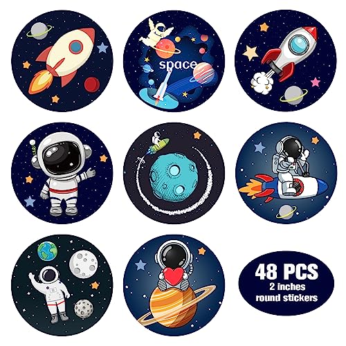Sumerk 48 Stück Astronaut Planets Space Sticker Space Scrapbook Aufkleber Happy Birthday Party Favors Sticker für Kinder Guest Book Photo Album Gift Bags Candy Boxes (8 Designs) von Sumerk