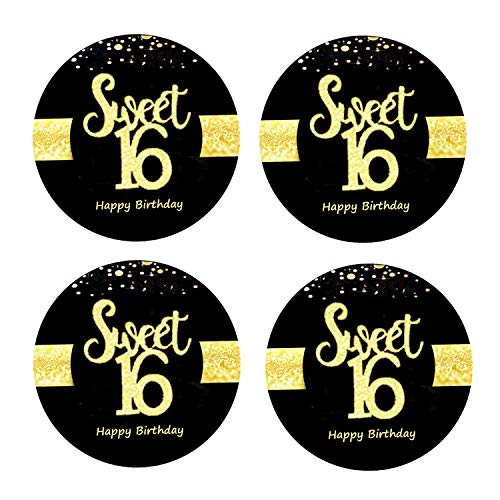 Sumerk 48 Stück Cheers to 16 Sticker große Flaschenaufkleber zum 16. Geburtstag Karten Versiegelungen 5 cm Runde Happy Birthday Party Favors Sticker von Sumerk