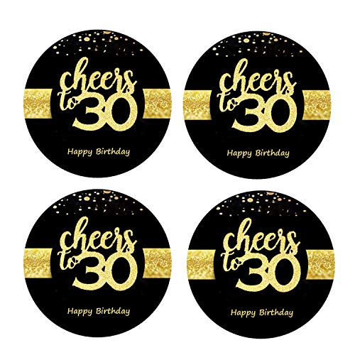 Sumerk 48 Stück Cheers to 30 Sticker große Flaschenaufkleber zum 30. Geburtstag Karten Versiegelungen 5 cm Runde Happy Birthday Party Favors Sticker von Sumerk