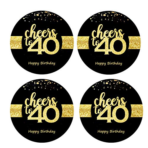Sumerk 48 Stück Cheers to 40 Sticker große Flaschenaufkleber zum 40. Geburtstag Karten Versiegelungen 5 cm Runde Happy Birthday Party Favors Sticker von Sumerk