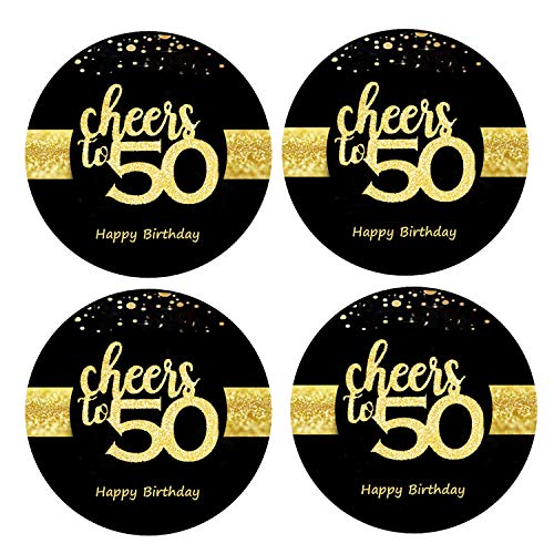 Sumerk 48 Stück Cheers to 50 Aufkleber, große Flaschenaufkleber, 50. Geburtstag, 5,1 cm, runde Happy Birthday-Party-Aufkleber von Sumerk
