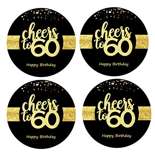 Sumerk 48 Stück Cheers to 60 Aufkleber, große Flaschenaufkleber, 60. Geburtstag, 5,1 cm, runde Happy Birthday-Party-Aufkleber von Sumerk