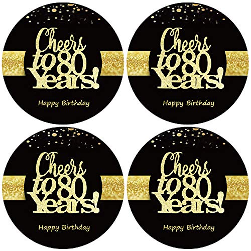 Sumerk 48 Stück Cheers to 80 Sticker große Flaschenaufkleber zum 80. Geburtstag Karten Versiegelungen 5 cm Runde Happy Birthday Party Favors Sticker von Sumerk