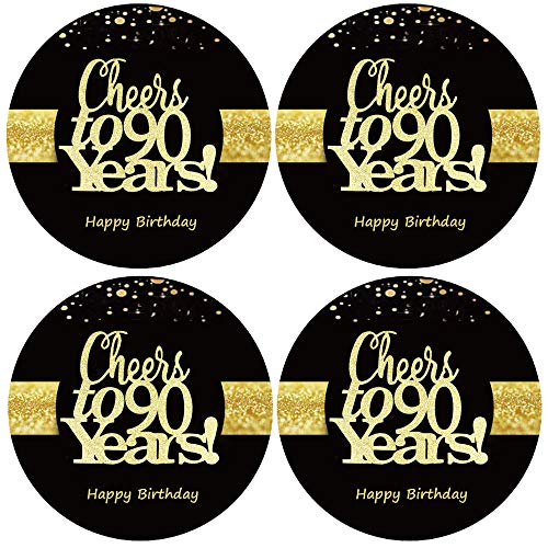 Sumerk 48 Stück Cheers to 90 Sticker große Flaschenaufkleber zum 90. Geburtstag Karten Versiegelungen 5 cm Runde Happy Birthday Party Favors Sticker von Sumerk