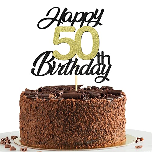Sumerk 50 Tortenaufsätze zum 50. Geburtstag, Tortenaufsätze, Geburtstagsfeier, Dekorationszubehör, Gold und Schwarz, 1 Packung von Sumerk