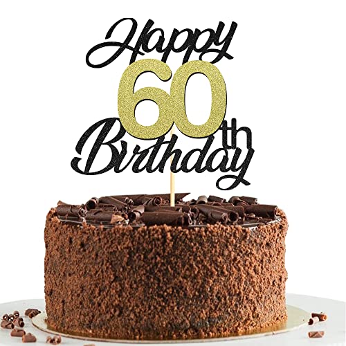 Sumerk 60 Tortenaufsätze zum 60. Geburtstag, Tortenaufsätze, Geburtstagsfeier, Dekorationszubehör, Gold und Schwarz, 1 Packung von Sumerk