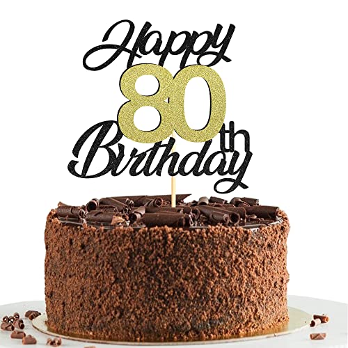 Sumerk 80 Tortenaufsätze zum 80. Geburtstag, Tortenaufsätze, Geburtstagsfeier, Dekorationszubehör, Gold und Schwarz, 1 Packung von Sumerk