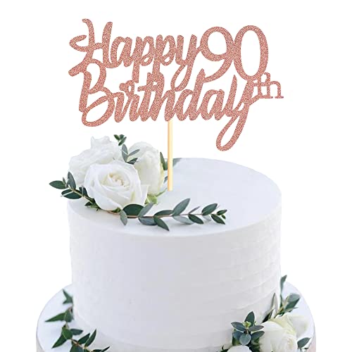 Sumerk 90 Tortenaufsätze zum 90. Geburtstag, Tortenaufsätze für Geburtstagsfeiern, Dekorationszubehör, Roségold, 1 Packung von Sumerk