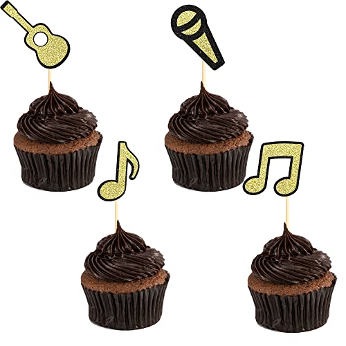 Sumerk Cupcake-Topper mit Musiknoten, Rockmusik-Thema, Cupcake-Picks, Gitarre, Mikrofon, Geburtstagsparty-Zubehör, 28 Stück von Sumerk