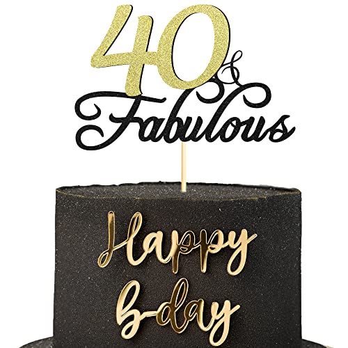 Sumerk Glitter 40 & Fabulous Cake Topper 40th Birthday Cake Picks 40th Anniversary Cake Topper Party Decorations Supplies von Sumerk