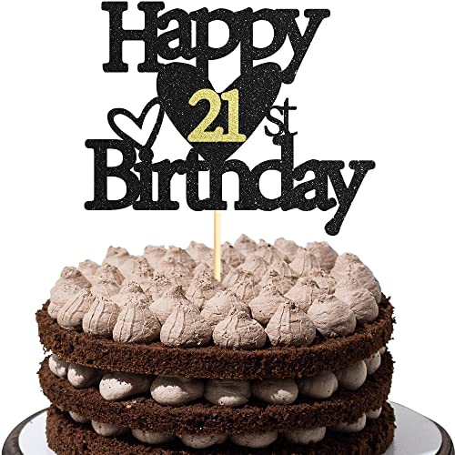 Sumerk 1 Stück 21.Geburtstag Tortendeko Schwarz Gold Happy 21st Birthday Cake Topper für 21.Geburtstag Party Kuchen Deko Mädchen Jungen von Sumerk
