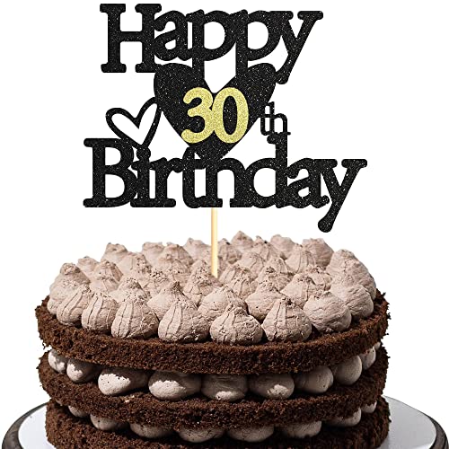 Sumerk 1 Stück 30.Geburtstag Tortendeko Schwarz Gold Happy 30th Birthday Cake Topper für 30.Geburtstag Party Kuchen Deko Mädchen Jungen von Sumerk