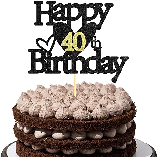 Sumerk 1 Stück 40.Geburtstag Tortendeko Schwarz Gold Happy 40th Birthday Cake Topper für 40.Geburtstag Party Kuchen Deko Mädchen Jungen von Sumerk