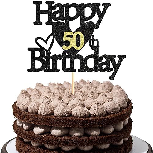 Sumerk 1 Stück 50.Geburtstag Tortendeko Schwarz Gold Happy 50th Birthday Cake Topper für 50.Geburtstag Party Kuchen Deko Mädchen Jungen von Sumerk