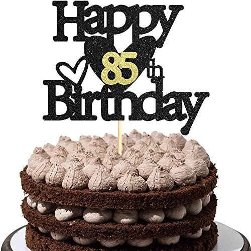 Sumerk 1 Stück 85.Geburtstag Tortendeko Schwarz Gold Happy 85th Birthday Cake Topper für 85.Geburtstag Party Kuchen Deko Mädchen Jungen von Sumerk