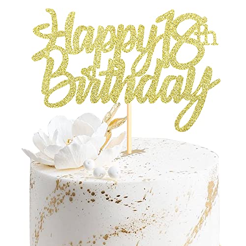 Sumerk Gold Glitter Happy 18th Birthday Cake Topper 18th Cake Topper for Birthday Anniversary Party Decorations - Pack of 1 von Sumerk