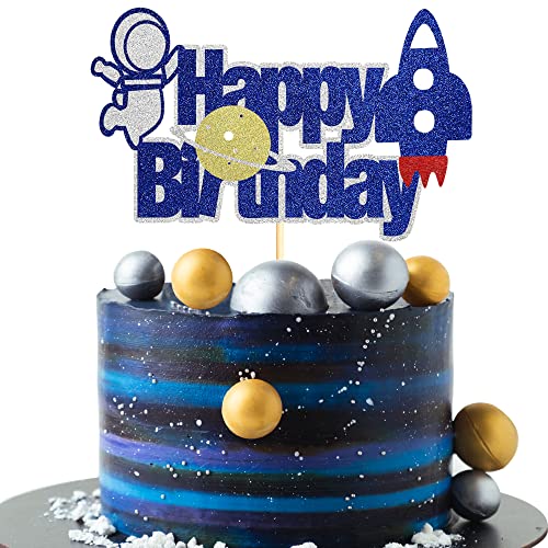 Sumerk Raum Thema alles Gute zum Geburtstag Kuchen Toppers Rakete Astronaut Geburtstag Party Kuchen Dekorationen Zubehör für Baby-Dusche Kinder - Packung mit 1 von Sumerk