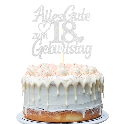 Sumerk Silber Glitzer Kuchenaufsatz zum 18. Geburtstag, Doppelseitiger Glitzer Kuchenaufsatz zum 18. Geburtstag – 1 Stück von Sumerk