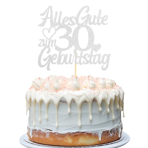 Sumerk Silber Glitzer Kuchenaufsatz zum 30. Geburtstag, Doppelseitiger Glitzer Kuchenaufsatz zum 30. Geburtstag – 1 Stück von Sumerk