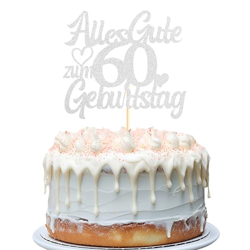 Sumerk Silber Glitzer Kuchenaufsatz zum 60. Geburtstag, Doppelseitiger Glitzer Kuchenaufsatz zum 60. Geburtstag – 1 Stück von Sumerk