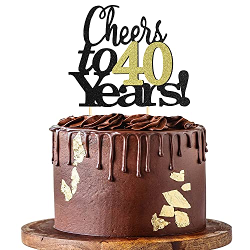 Sumerk Tortenaufleger zum 40. Geburtstag, Aufschrift "Cheers to 40 Years", Kuchendekoration, für Hochzeitstag, Party-Dekorationen – 1 Packung von Sumerk