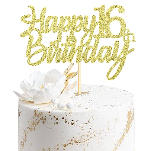 Sumerk 1 Stück Happy 16th Birthday Cake Topper Glitter 16.Geburtstag Tortendeko 16 Geburtstag 16th Geburtstagskerzen Cake Topper Tortendeko für mann frauen von Sumerk