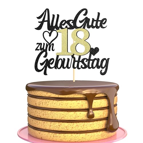 Sumerk Tortenaufsatz zum 18. Geburtstag Schwarz Goldener Glitzer Tortendekoration zum 18. Geburtstag Party Dekoration – 1 Stück von Sumerk