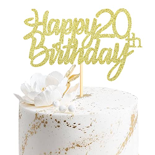 Sumerk 1 Stück Happy 20th Birthday Cake Topper Glitter 20.Geburtstag Tortendeko 20 Geburtstag 20th Geburtstagskerzen Cake Topper Tortendeko für mann frauen von Sumerk