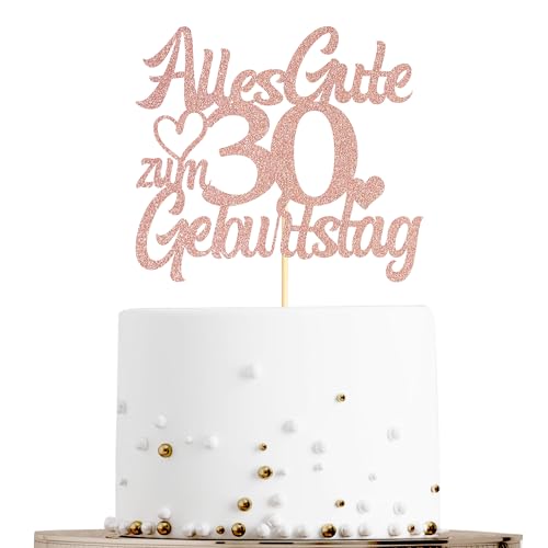 Sumerk Tortenaufsatz zum 30. Geburtstag in Roségold mit Glitzer, Doppelseitige Glitzer Tortendekoration zum 30. Geburtstag – 1 Stück von Sumerk