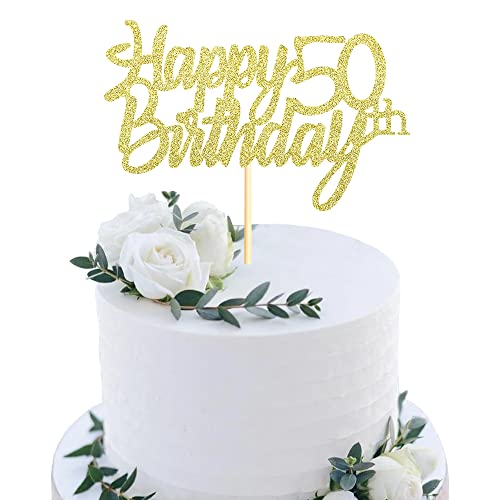 Sumerk 1 Stück Happy 50th Birthday Cake Topper Glitter 50.Geburtstag Tortendeko 50 Geburtstag 50th Geburtstagskerzen Cake Topper Tortendeko für mann frauen von Sumerk