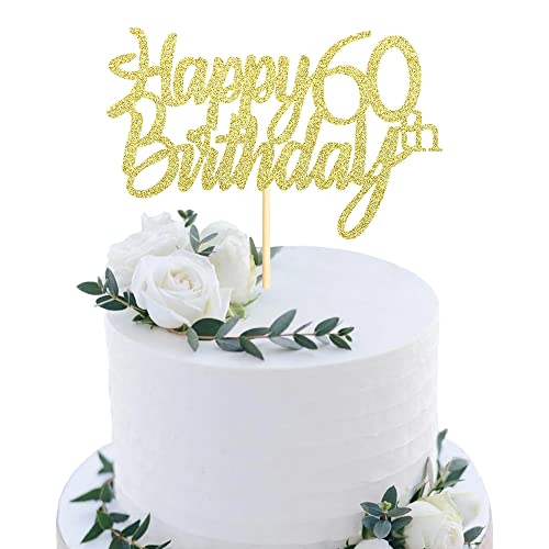 Sumerk 1 Stück Happy 60th Birthday Cake Topper Glitter 60.Geburtstag Tortendeko 60 Geburtstag 60th Geburtstagskerzen Cake Topper Tortendeko für mann frauen von Sumerk