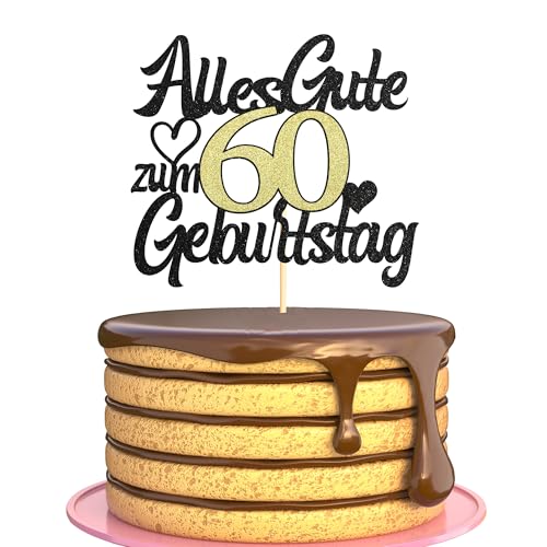 Sumerk Tortenaufsatz zum 60. Geburtstag Schwarz Goldener Glitzer Tortendekoration zum 60. Geburtstag Party Dekoration – 1 Stück von Sumerk